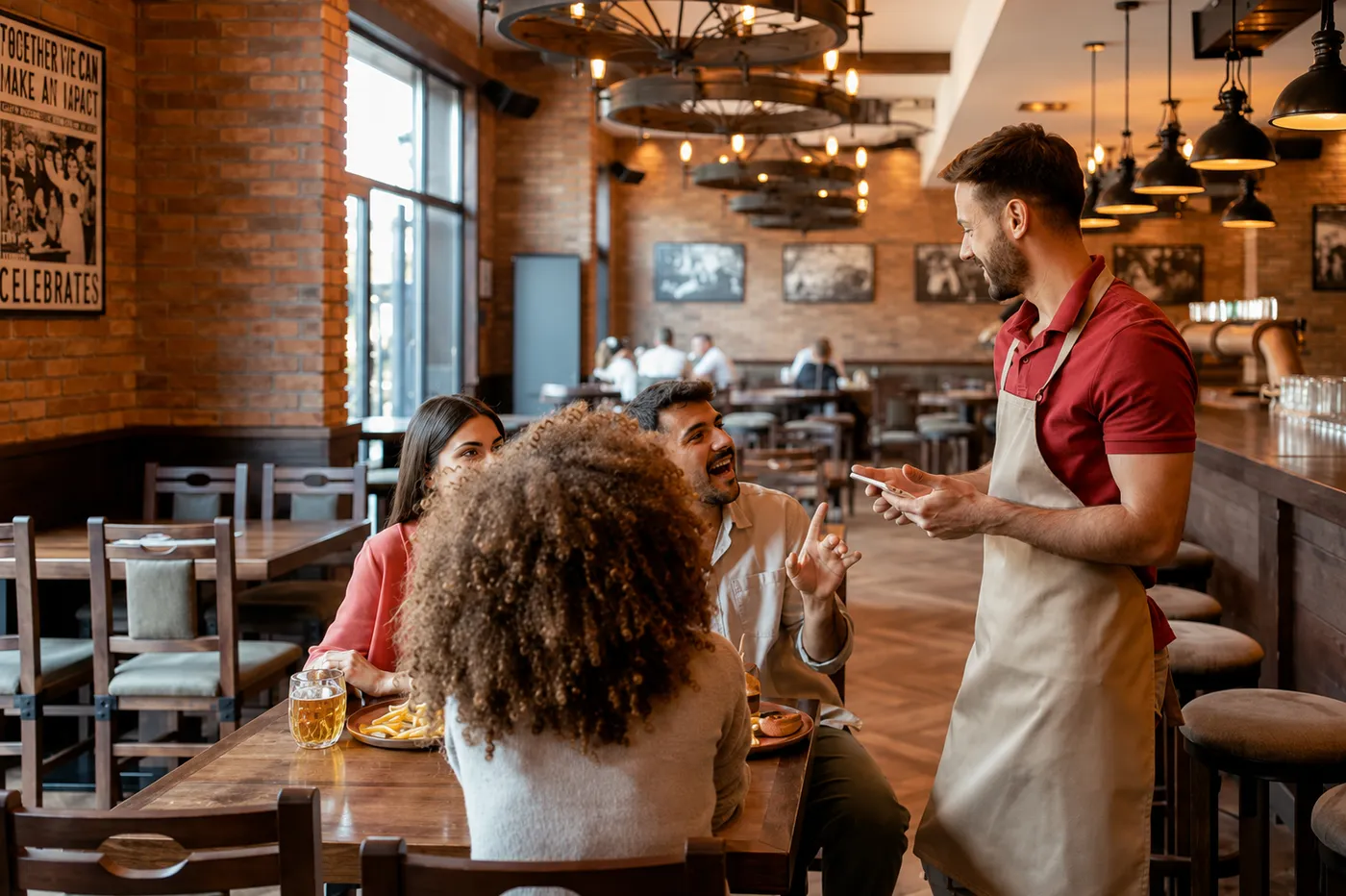 Server taking an order at a restaurant table